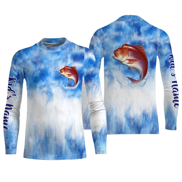 Red snapper saltwater fishing blue sea camo Custom Name sun protection UPF long sleeve fishing jerseys NQS3542