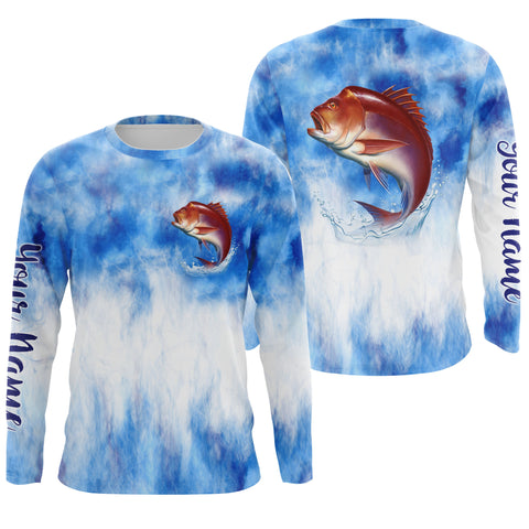 Red snapper saltwater fishing blue sea camo Custom Name sun protection UPF long sleeve fishing jerseys NQS3542