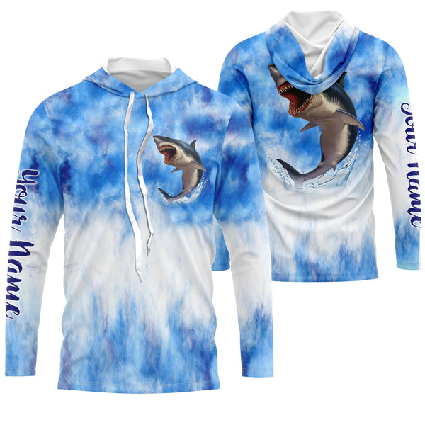 Shark fishing blue sea camo Custom Name sun protection UPF long sleeve fishing jerseys shirts NQS3545