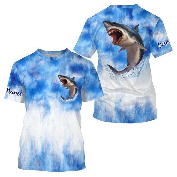 Shark fishing blue sea camo Custom Name sun protection UPF long sleeve fishing jerseys shirts NQS3545