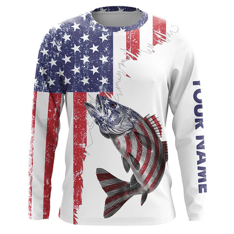 American flag Walleye patriotic fishing Custom Walleye tournament long sleeves fishing shirts NQS5864