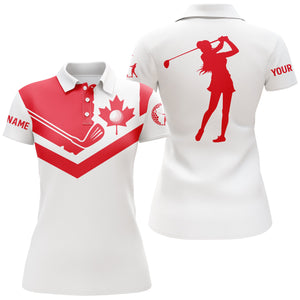 Womens golf polo shirt Canada flag patriotic custom name red and white golf shirt NQS3872