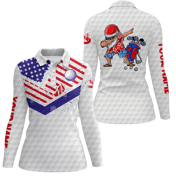 Funny Christmas Womens golf polo shirts custom American flag Santa Golfer gifts NQS6514