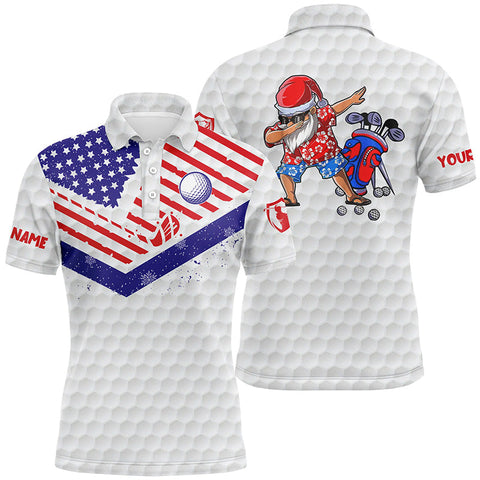 Funny Christmas Mens golf polo shirt custom American flag Santa Golfer patriotic golf gifts NQS6514