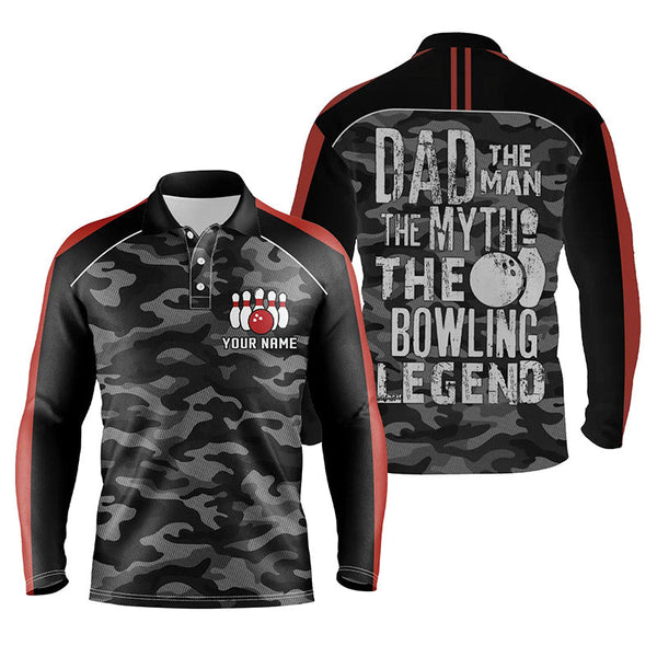 Mens polo bowling shirts Custom black camo Bowling Team Jersey dad the man the myth bowling legend NQS5636