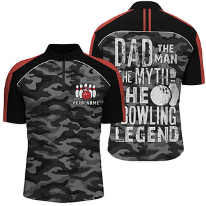 Mens Quarter Zip Shirts Custom black camo Bowling Team Jersey dad the man the myth bowling legend NQS5636