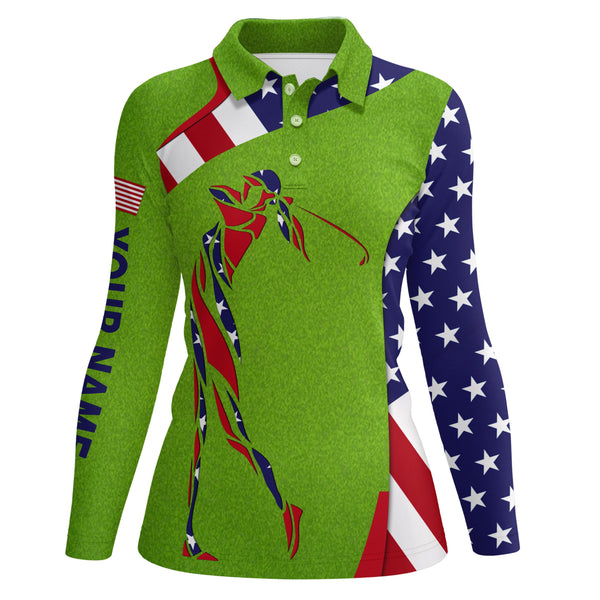 Personalized American flag patriot golf green grass Womens golf polo shirts custom name golf gifts NQS5639