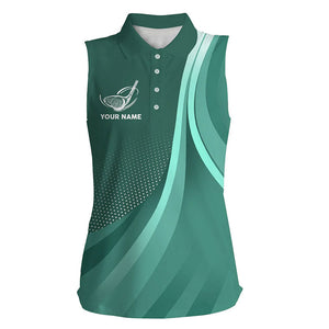 Women sleeveless polo shirt custom name Green golf shirt, sleeveless golf tops for ladies NQS5653