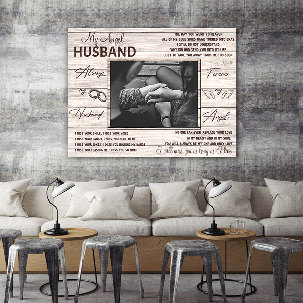 Personalized Custom Photo Canvas my angel husband, Always My Husband, Memorial Canvas D07 NQS1258