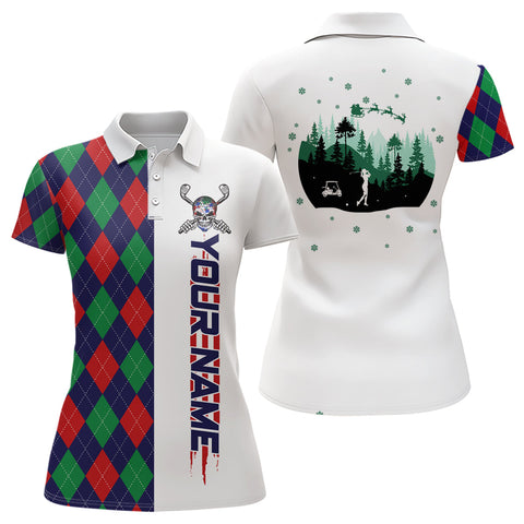 Christmas argyle pattern womens golf polo shirt custom Christmas apparel gift for golf lovers NQS6615