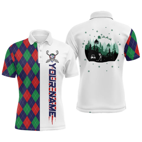 Christmas argyle pattern Mens golf polo shirt custom Christmas apparel gift for golf lovers NQS6615
