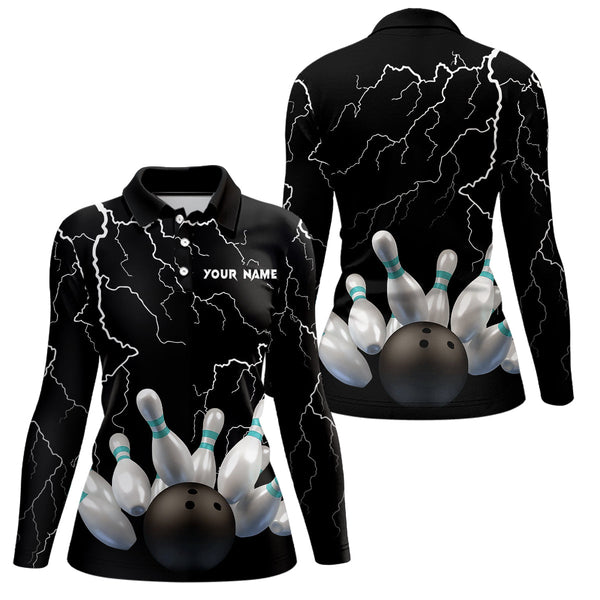 Black lightning thunder custom women bowling polo shirt bowling ball pins team jerseys NQS6425