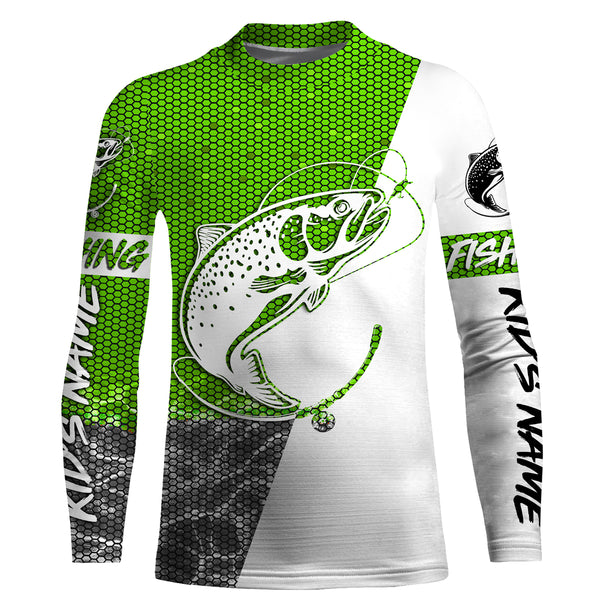 Personalized Rainbow Trout Long Sleeve Fishing Shirts, Steelhead tournament Shirts | green IPHW3147