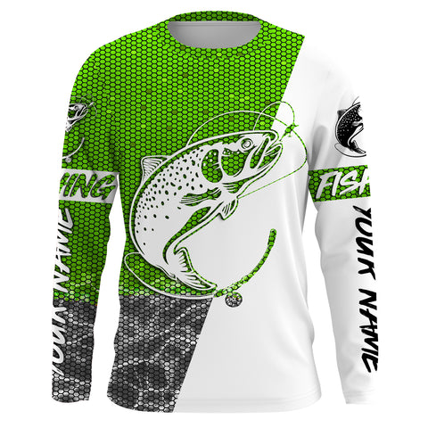 Personalized Rainbow Trout Long Sleeve Fishing Shirts, Steelhead tournament Shirts | green IPHW3147