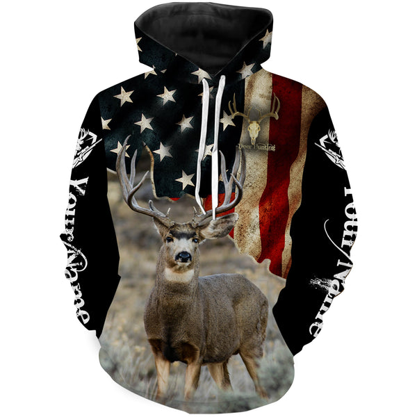 Mule Deer American flag 3D all over print Shirts, Personalized hunting gifts for Men, Women and Kid FSD3162