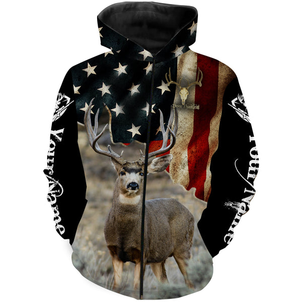 Mule Deer American flag 3D all over print Shirts, Personalized hunting gifts for Men, Women and Kid FSD3162