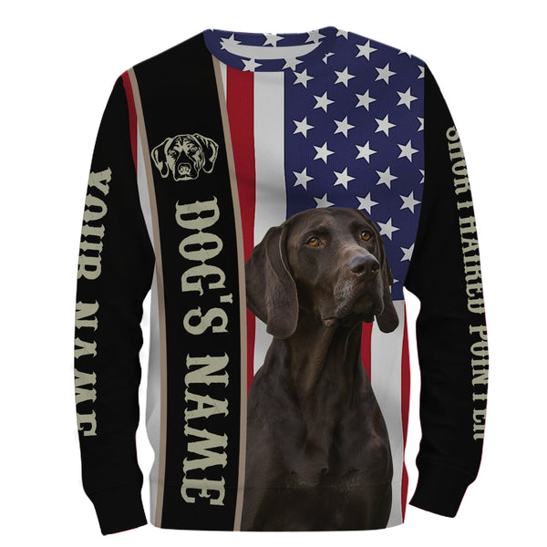 German Shorthaired Pointer American flag custom Name Full printing shirts, GSP Patriotic gifts FSD3256