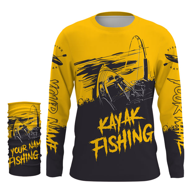 Kayak Fishing Sketch Custom Name All Over Printed UV Protection Long Sleeve, Kayak Performance Shirts FSD2526