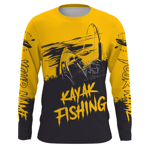 Kayak Fishing Sketch Custom Name All Over Printed UV Protection Long Sleeve, Kayak Performance Shirts FSD2526