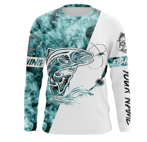Trout Fishing Blue Smoke 3D Custom Name Sun/UV Protection Shirts For Fisherman Personalized Fishing Gifts FSD2917