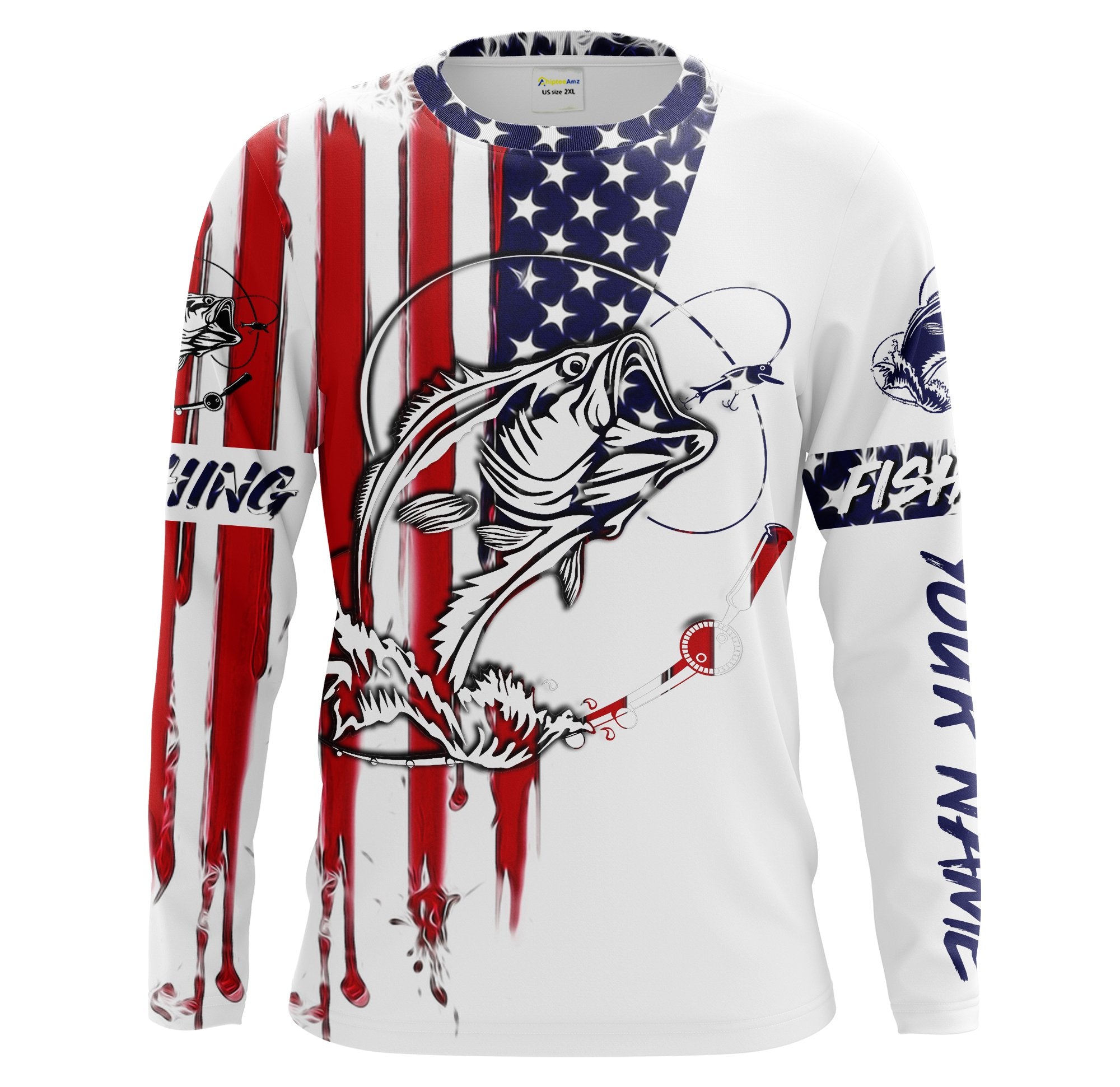 Fishing Shirt American Flag Largemouth Bass Fishing Apparel for Adult and Kid, Personalized Patriotic Fishing Gifts FSD2153 Long Sleeves UPF / L