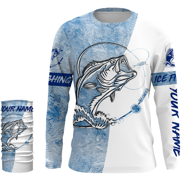 Ice Fishing Largemouth Bass Winter Fishing Performance Long Sleeve Shirts, Fisherman Gifts FSD2657