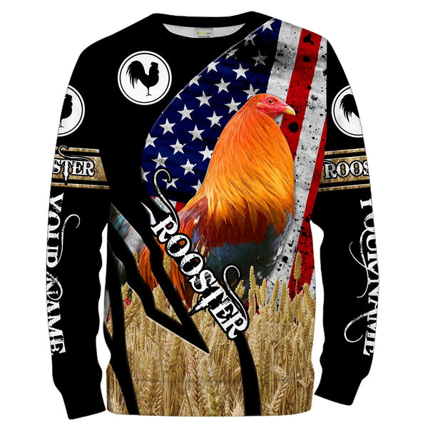 Patriotic Rooster American Flag Custom Name 3D All over Printed Shirt Tshirt - Rooster Farm Animal Personalized Gift FSD2210