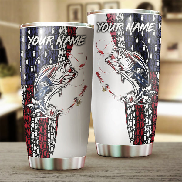 1pc American Flag Bass Fishing Custom Name Stainless Steel Tumbler Cup - Patriotic Gifts Fishing Gift Idea for Fisherman FSD2214