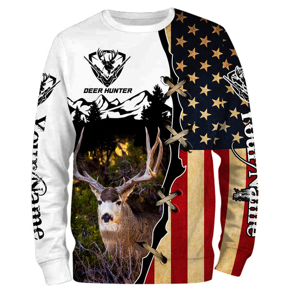 Mule Deer hunting American flag custom name 3D all over print Shirts, Personalized gifts FSD3161