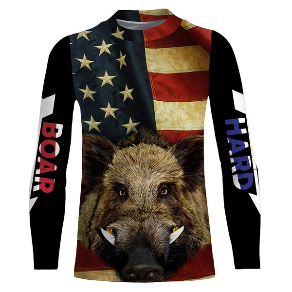 American Flag Wild Boar Hunting Hog Hunter Hunt Hard Full Printing Shirts, Personalized Hog hunting Gifts FSD2725