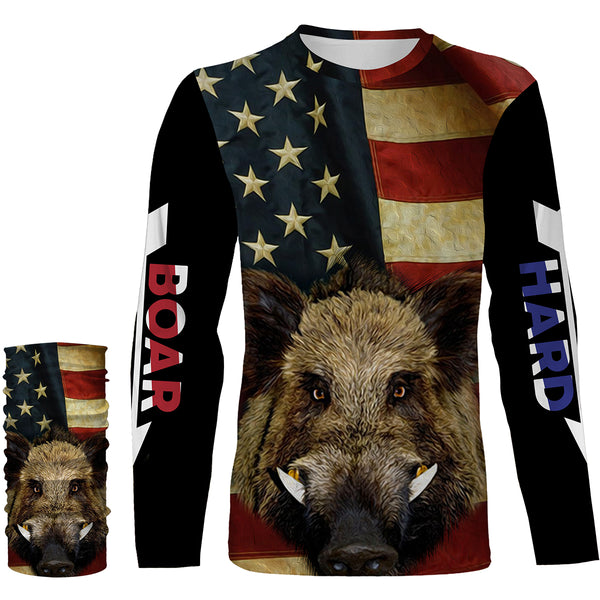 American Flag Wild Boar Hunting Hog Hunter Hunt Hard Full Printing Shirts, Personalized Hog hunting Gifts FSD2725