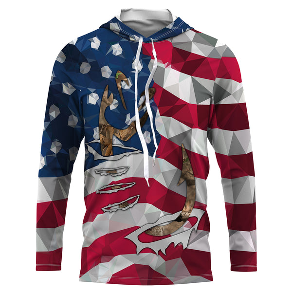 Patriotic Fishing shirt with American Flag and Fishing Hook 3D shirt, Fishing long sleeve fishing tshirt FSD3268