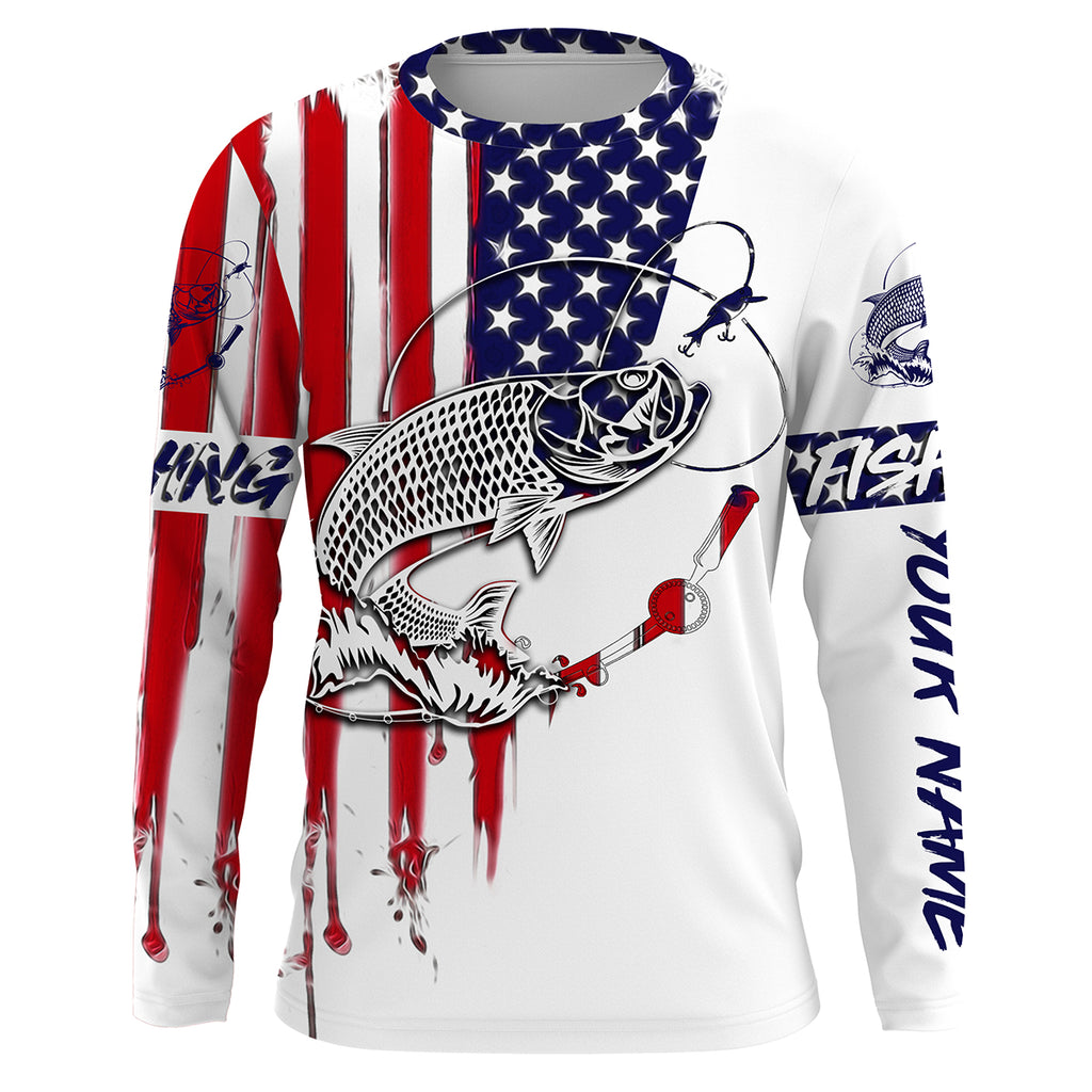 Fishing Shirt American Flag Tarpon Fishing Apparel for adult and Kid Patriotic Fishing Gifts FSD2579, Long Sleeves UPF + Face Shield / 2XL