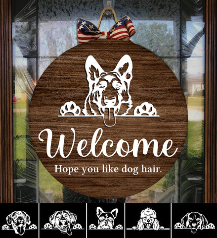 Wooden Door Hanger | Welcome Hope you like Dog hair Dog face Welcome Sign Dog Owners Home Decorations FSDA5