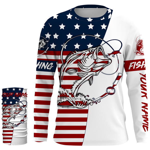 Largemouth Bass Fishing American flag Patriotic Fishing Shirts, Personalized Fishing Gift FSD2891