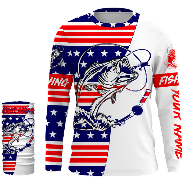 Largemouth Bass Fishing American flag Patriotic 4th of July Fishing Shirts, Personalized Fishing Gift FSD2892