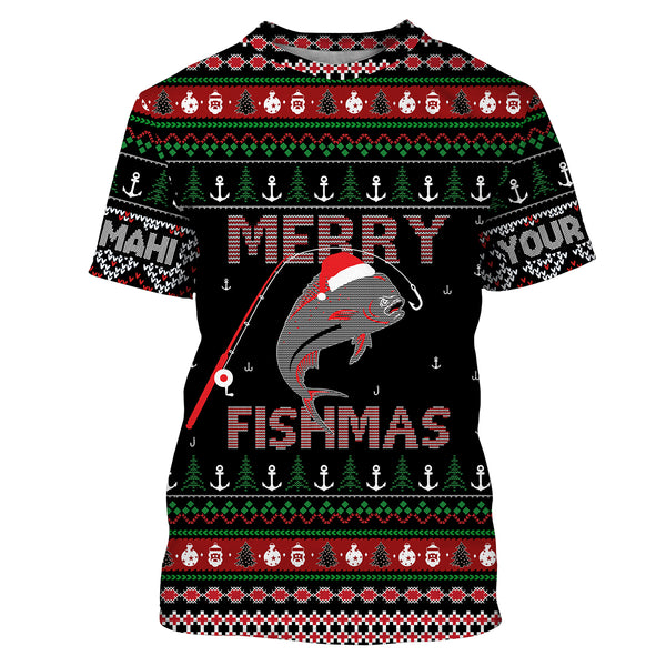 Ugly Fishing Christmas Mahi Mahi Fish Apparel, Merry Fishmas Custom Name Shirts, Christmas Gift for Fisherman FSD2511