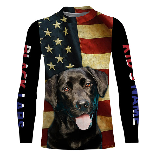 Labrador Retriever American flag Custom Name 3D all over print T-shirt Hoodie| USA Black Labs shirt FSD3635