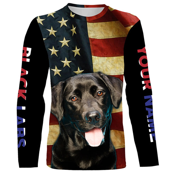 Labrador Retriever American flag Custom Name 3D all over print T-shirt Hoodie| USA Black Labs shirt FSD3635