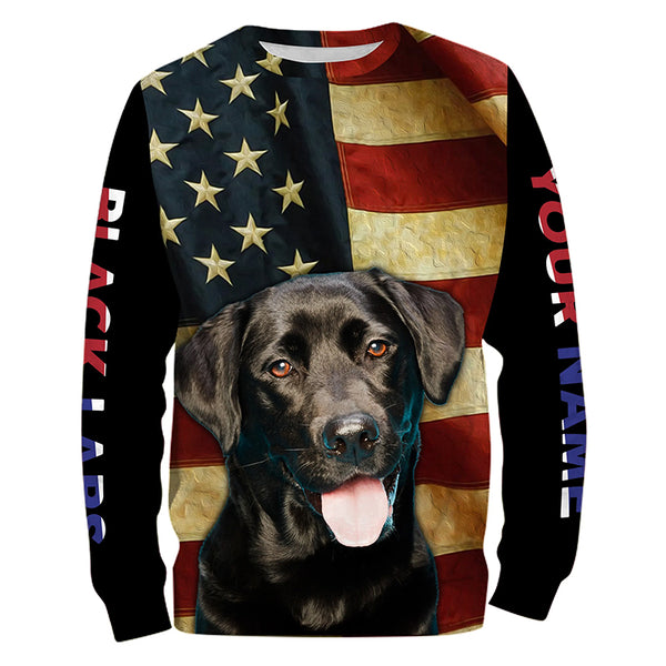 Labrador Retriever American flag Custom Name 3D all over print T-shirt Hoodie| USA Black Labs shirt FSD3635