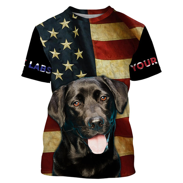 Labrador Retriever American flag Custom Name 3D all over print T-shirt Hoodie| USA Black Labs shirt FSD3635