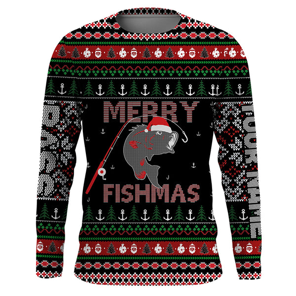 Ugly Fishing Christmas Largemouth Bass Merry Fishmas Custom Name Shirts, Christmas Gift for Fisherman FSD3638