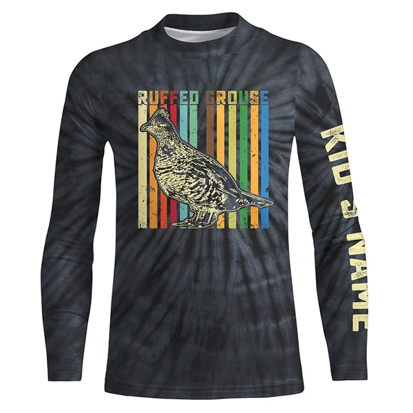 Ruffed Grouse Hunting Retro tie dye Custom Name T-shirt, Long sleeve, Hoodie for Upland game Hunters FSD3936