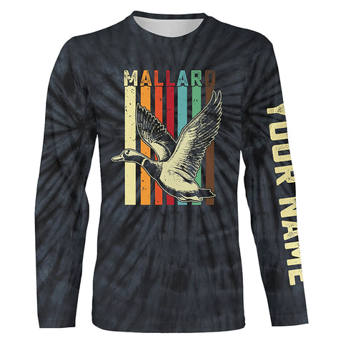 Mallard Duck Hunting Retro tie dye Custom Name T-shirt, Long sleeve, Hoodie for Duck Hunters FSD3938