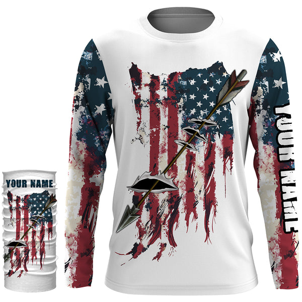 Archery Bowfishing American flag Patriotic custom name UV protection Shirt, Personalized gifts FSD3196