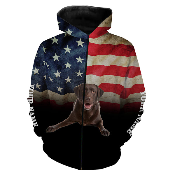 Chocolate Labrador Retriever American Flag 3D All Over Printed Shirts, Personalized Labs Lover Gifts For Men, Women FSD2598