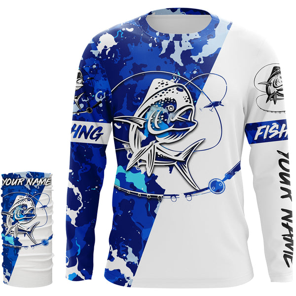Mahi-mahi Fishing blue sea camouflage custom Name UV Protection Shirts, Mahi mahi Fishing Jerseys FSD3210