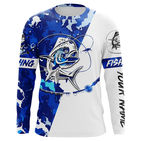 Mahi-mahi Fishing blue sea camouflage custom Name UV Protection Shirts, Mahi mahi Fishing Jerseys FSD3210