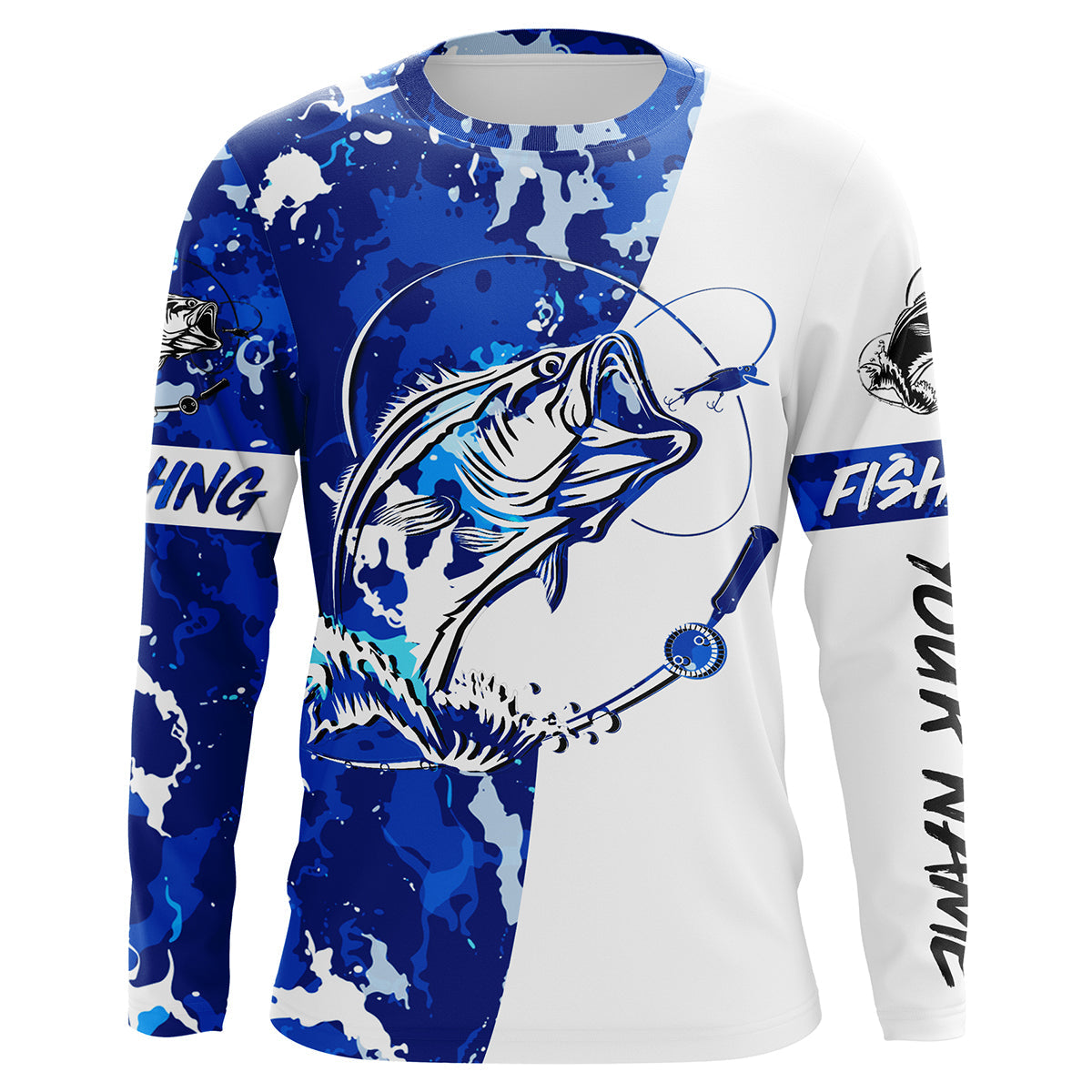 Bass Fishing blue sea camouflage custom Name UV Protection Shirts, Bass Fishing Jerseys FSD3211