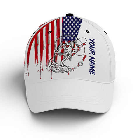 American Flag Largemouth Bass fishing custom name Adjustable unisex Fishing Baseball Hat FSD3229